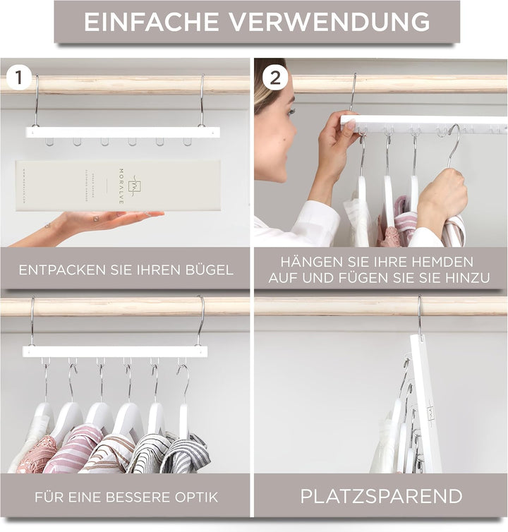MORALVE Platzsparender Kleiderbügel Organizer – 4er-Pack – 6-stufiger Organizer aus europäischem Buc