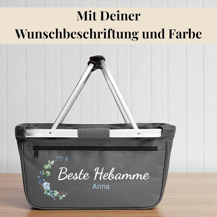 Einkaufskorb personalisiert mit Wunschtext – Geschenk für Oma mit Blumenmotiv – personalisiertes Ges