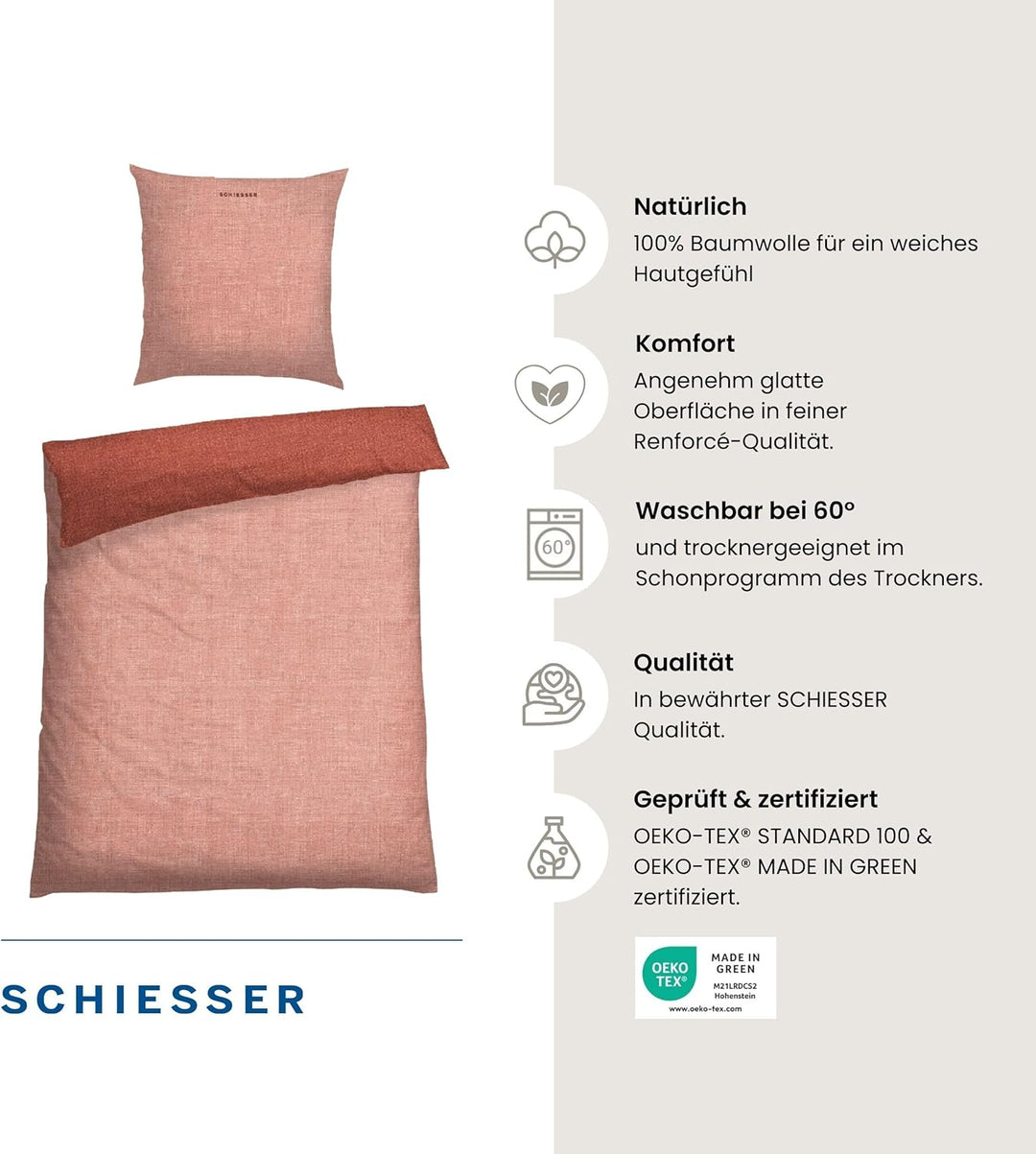 Schiesser Wende-Bettwäscheset Doubleface in angenehm glatter Renforcé Qualität, Made IN Green, Farbe