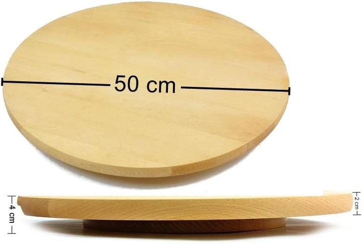 Lazy Susan runder, drehbarer Präsentierteller aus Holz zum Servieren von Kuchen und Pizza, 50 cm Dur