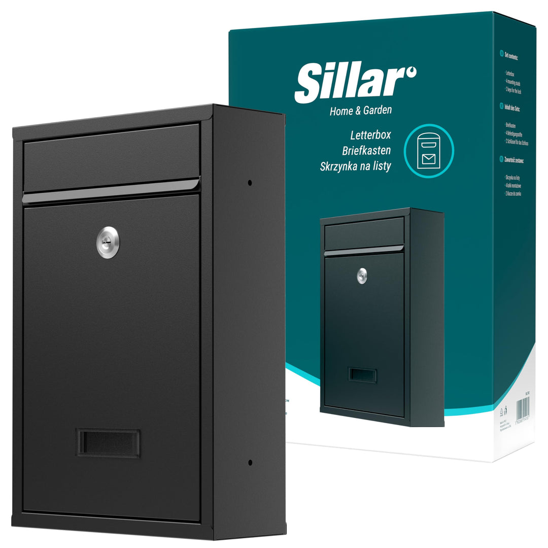Sillar Briefkasten Wandbriefkasten, mit Schloss, Adressfenster und Sucher | aus verzinktem Stahl, be