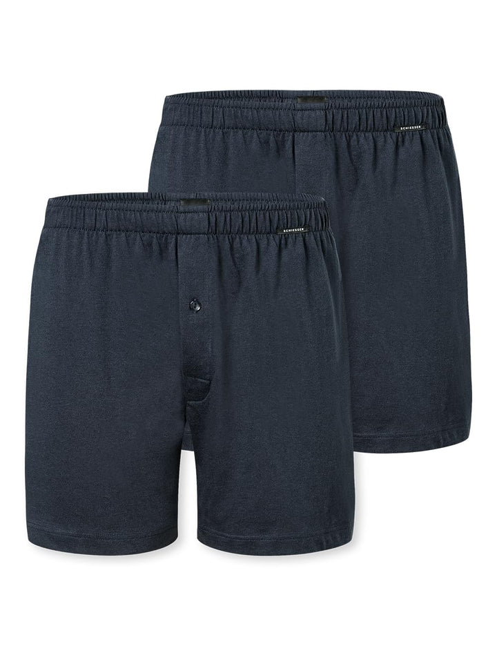 Schiesser Herren 2 PACK Boxershorts Baumwolle Jersey weich Multipack - Jerseyboxer M Nachtblau_18242