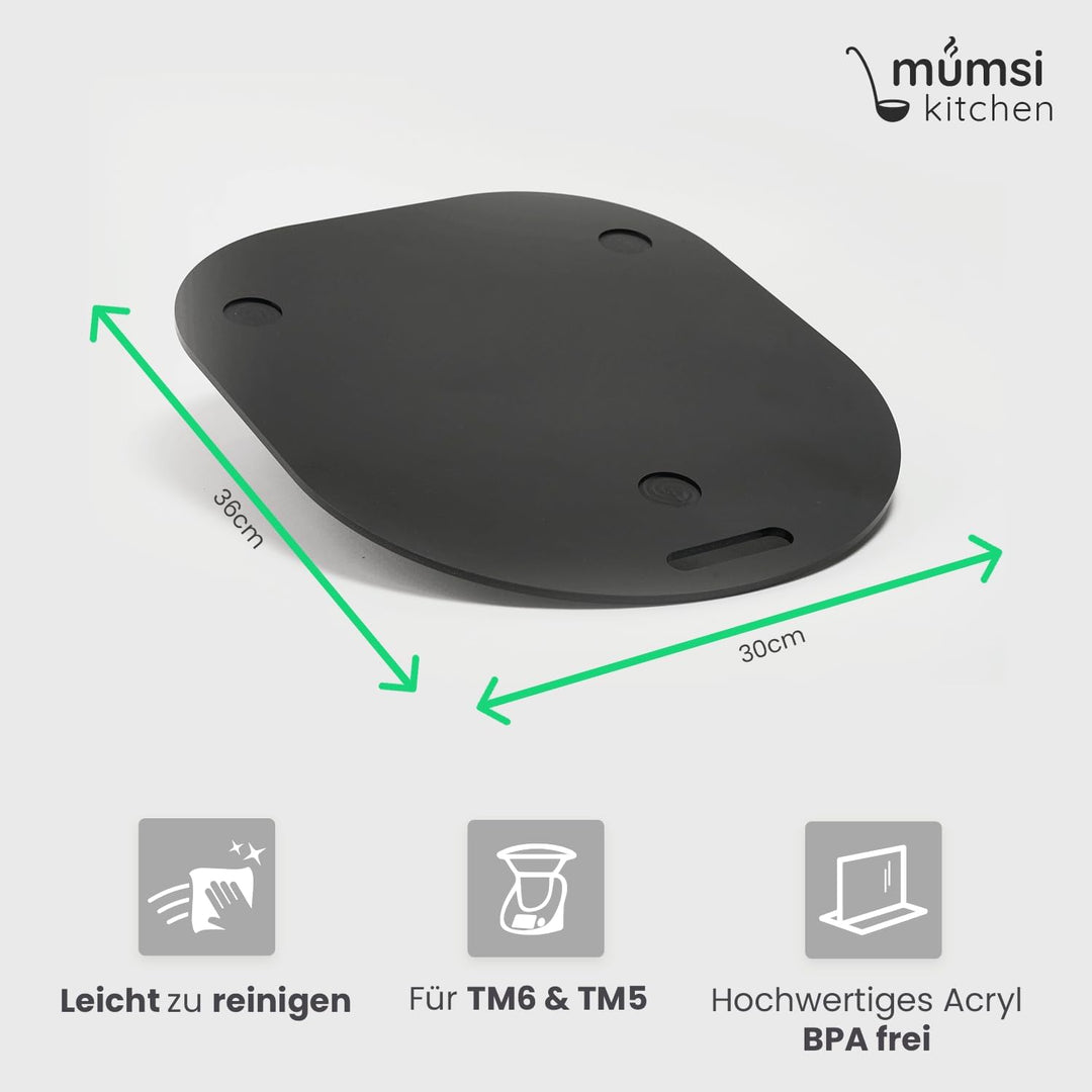 Gleitbrett für Thermomix TM6 & TM5 in schwarz - Hochwertiger Gleiter aus Premium Acrylglas – Rollbre