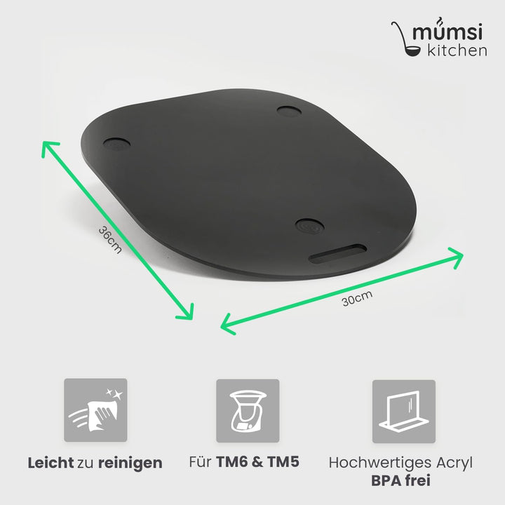 Gleitbrett für Thermomix TM6 & TM5 in schwarz - Hochwertiger Gleiter aus Premium Acrylglas – Rollbre