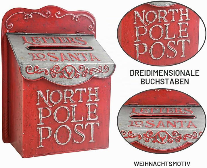 Weihnachtsmann Briefkasten Weihnachtlicher Deko aus Metall, Weiss Rot, Weihnachtsmann Vintage Briefk