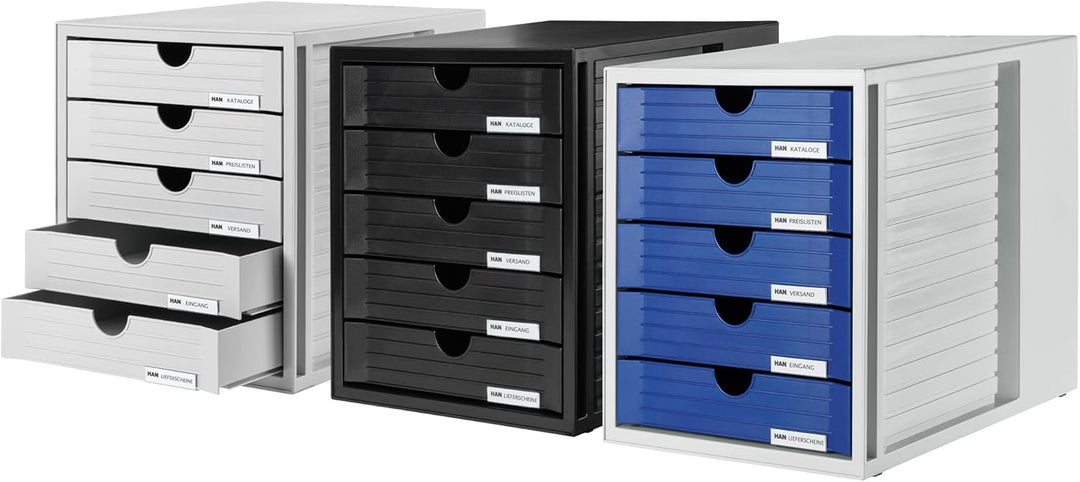 HAN Schubladenbox SYSTEMBOX mit 5 geschlossenen Schubladen für Unterlagen bis DIN C4, Schreibtisch o