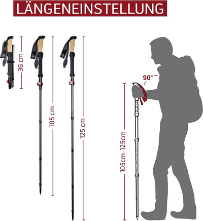 Rothwild Wanderstöcke, Modell Platzhirsch, Faltbare Carbon-Trekkingstöcke mit Kork-Griff, für Damen