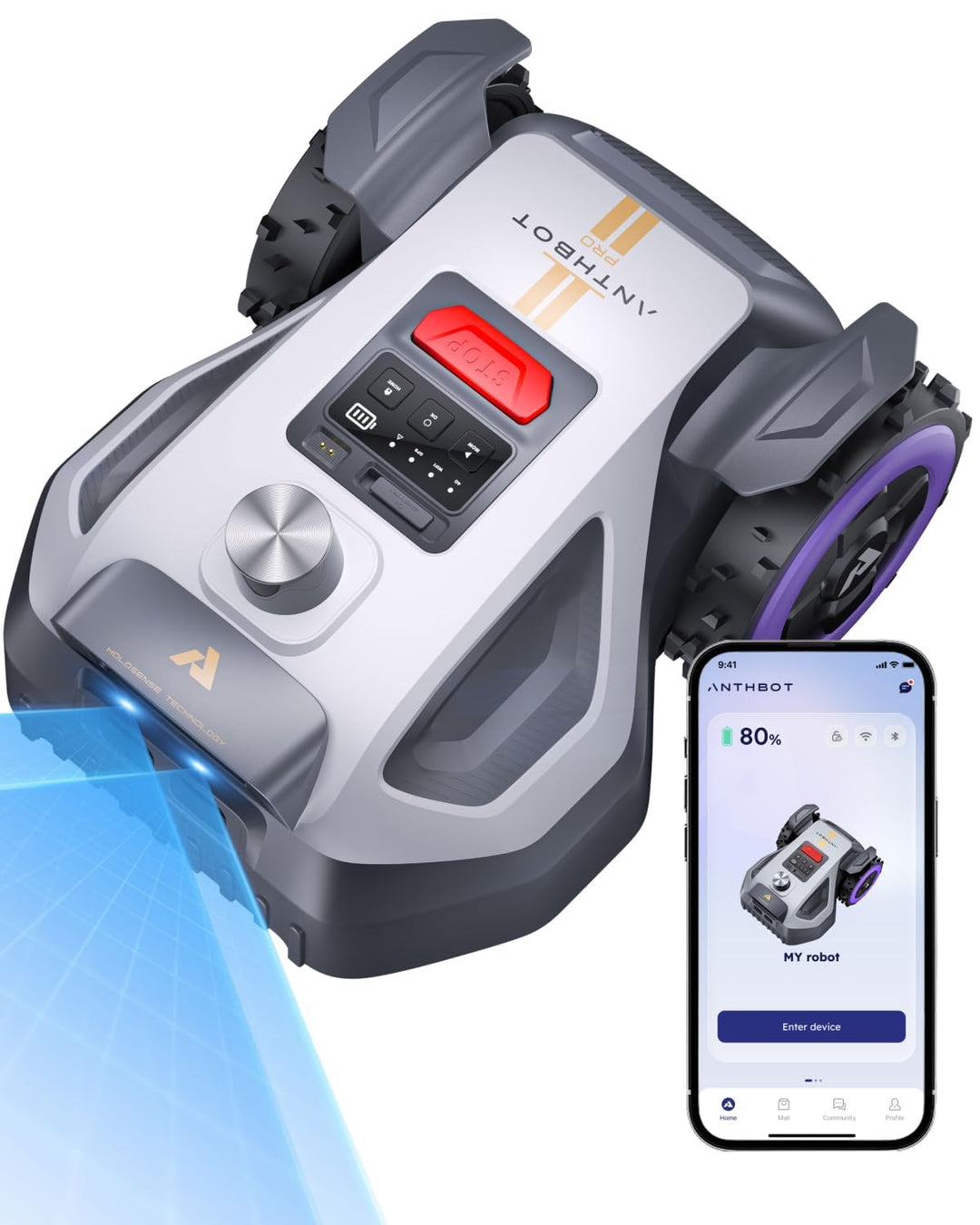ANTHBOT M9 Pro Mähroboter ohne Begrenzungskabel – HoloSense 4-in-1 Navigation (360° LiDAR, RTK/NetRT