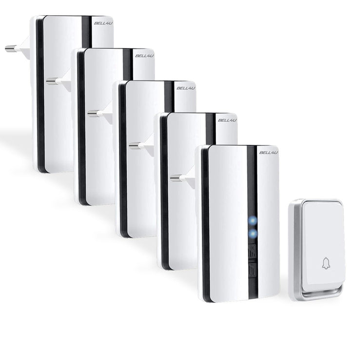 Funkklingel Set, batterielos, 1 Sender, 5 Empfänger | Keine Batterien erforderlich, 200 m Reichweite