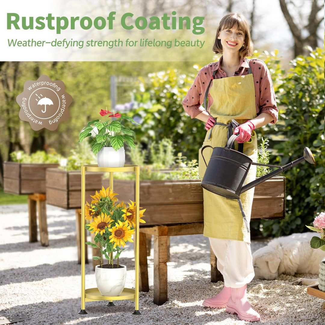 2 Etagen Metall Pflanzenständer Blumentopfständer für innen und aussen, Runder Pflanzständer hoch –