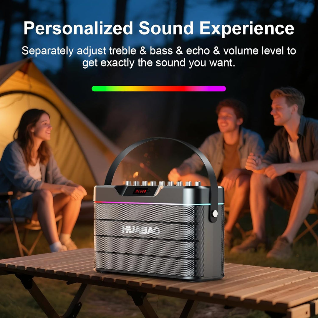 Karaoke-Maschine - 100W Bluetooth-Lautsprecher mit Super Bass, 2 drahtlose Mikrofone, tragbares PA-S
