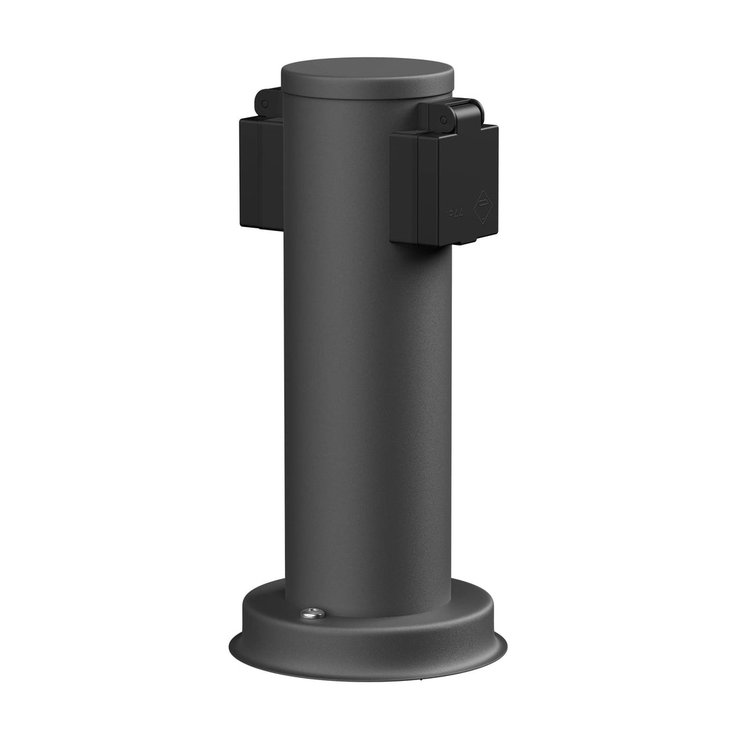 ledscom.de Garten Steckdosensäule PORU für aussen, IP44, 2-Fach, anthrazit, rund, 27 cm 1 Stück (1er