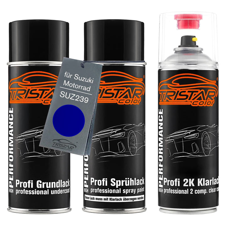TRISTARcolor Motorradlack 2K Spraydosen Set für Suzuki Motorrad SUZ239 Pearl Vigor Blue Grundlack Ba