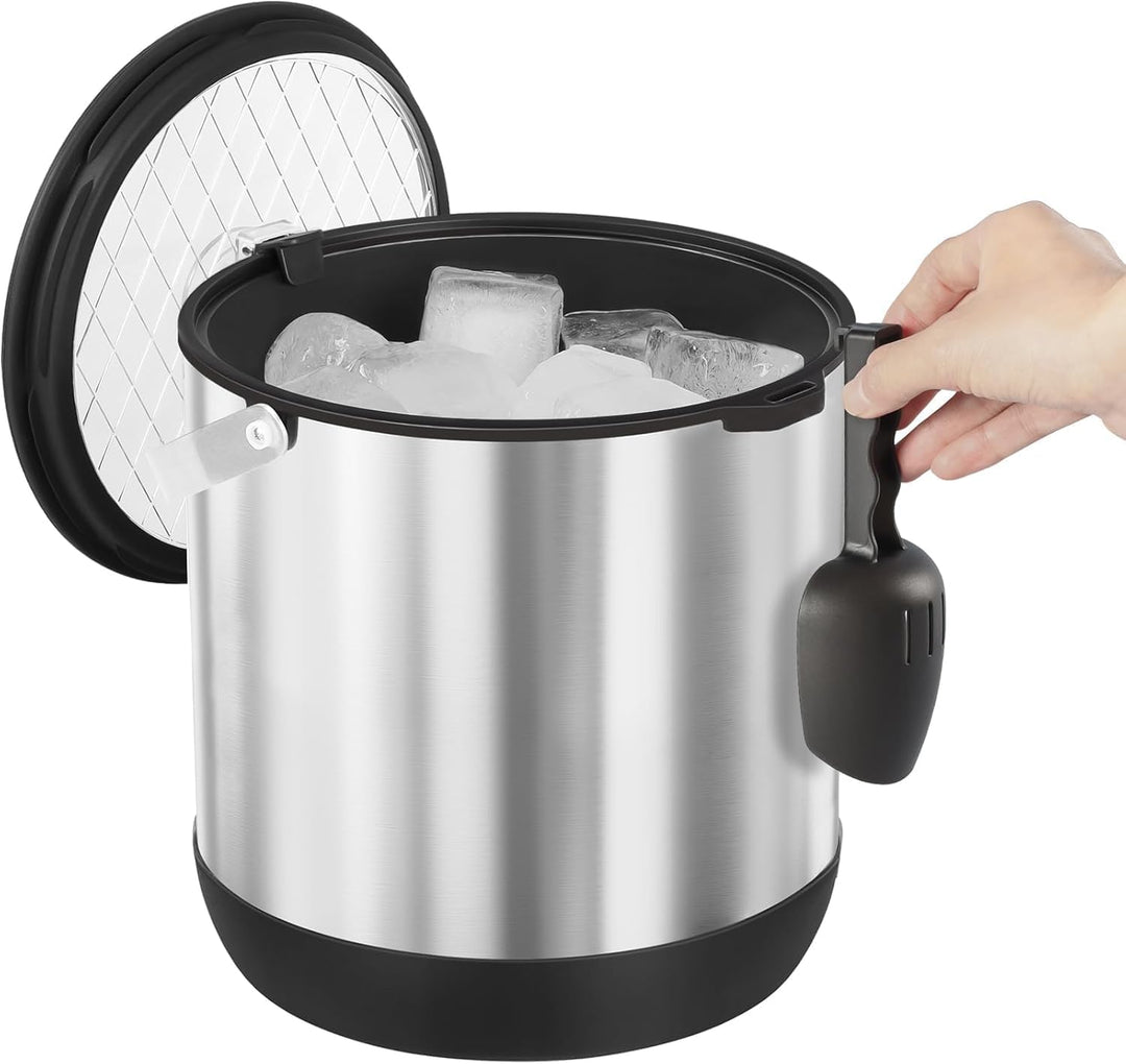 6.8L Eiswürfelbehälter mit Deckel und Schaufel, Edelstahl Eiskübel BPA-FREI, Doppelwandiger Isoliert