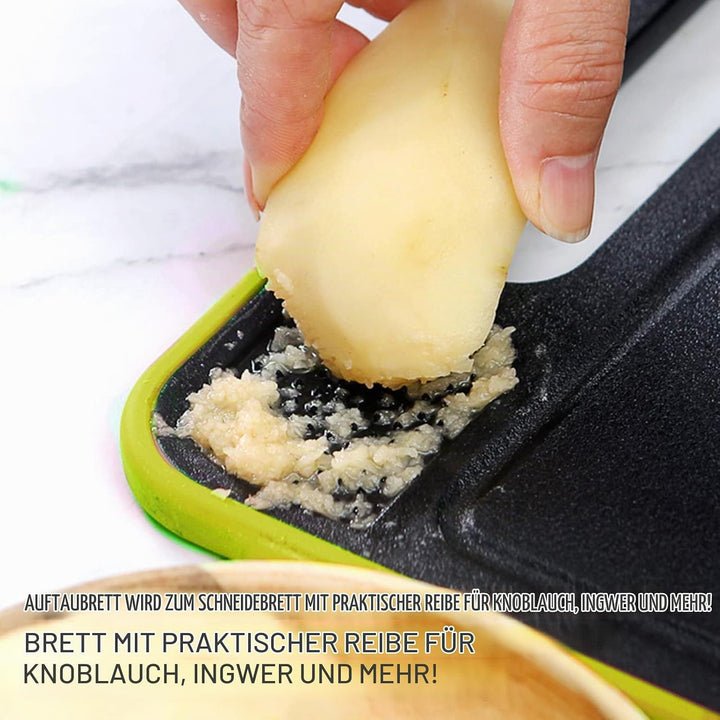 Frost Away Schneidebrett mit Auftau-Funktion, 4-in-1 Küchen Gadget mit integriertem Messerschärfer u