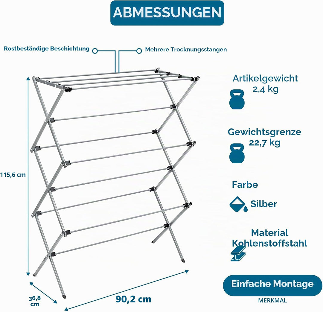 Honey Can Do Trockengestell für Kleidung, faltbar, Oversize, DRY-09066, Silber, 22,7 kg, Silber