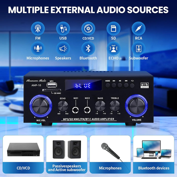 AMP-10 Bluetooth Verstärker RMS 50WX2 Stereo Audio Verstärker Empfänger für Zuhause Lautsprecher 2.0
