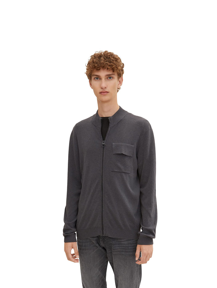 TOM TAILOR Denim Herren Strickjacke mit Brusttasche S 29476 - Coal Grey, S 29476 - Coal Grey