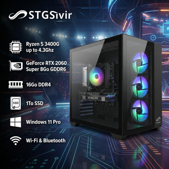 STGsivir Gaming PC, GeForce RTX 2060 Super 8GB GDDR6,Ryzen 5 3400G bis zu 4.2 Ghz,16G DDR4,1TB SSD,