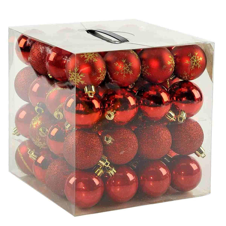 64x Kunststoff Christbaumkugeln 6cm Kugel Box Glanz Glitzer Matt Dekor Inge Glas,Weihnachten, Farbe:
