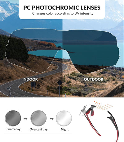 ROCKBROS Fahrradbrille Selbsttönend für Damen Herren, Photochrome Radsportbrille Sonnenbrille mit UV