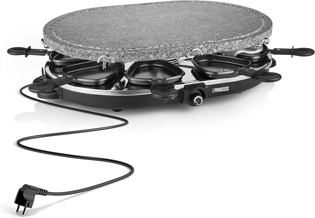 Princess ovaler Raclette-Stein Grill, 1200 Watt, regelbarer Thermostat, für 8 Personen, antihaftbesc