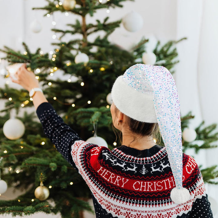 CITÉTOILE Samt Weihnachtsmannmütze für Erwachsene, Glitzer Seiden Nikolausmütze für Männer und Fraue
