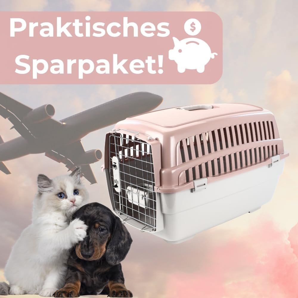 2er Set Transportbox IATA Flugbox Flugzeug Hundebox Hunde Transportbox Hund für 2 Tiertransportbox H