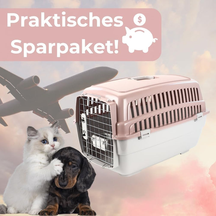 2er Set Transportbox IATA Flugbox Flugzeug Hundebox Hunde Transportbox Hund für 2 Tiertransportbox H