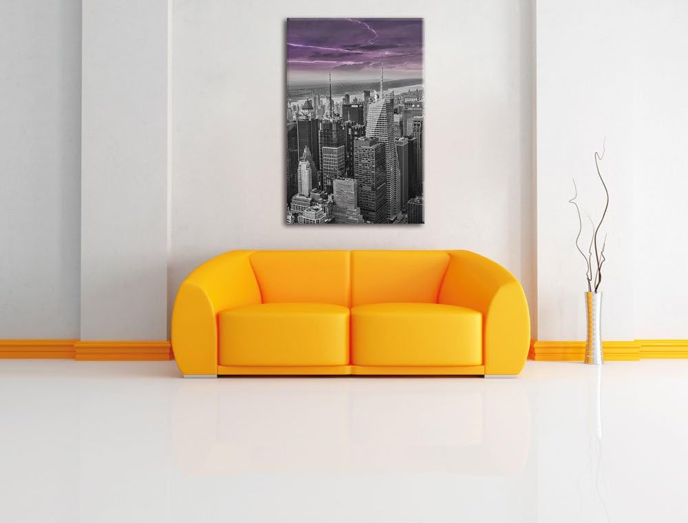 Pixxprint Skyline New York unter Gewitterhimmel als Leinwandbild/Grösse: 120x80 cm/Wandbild/Kunstdru