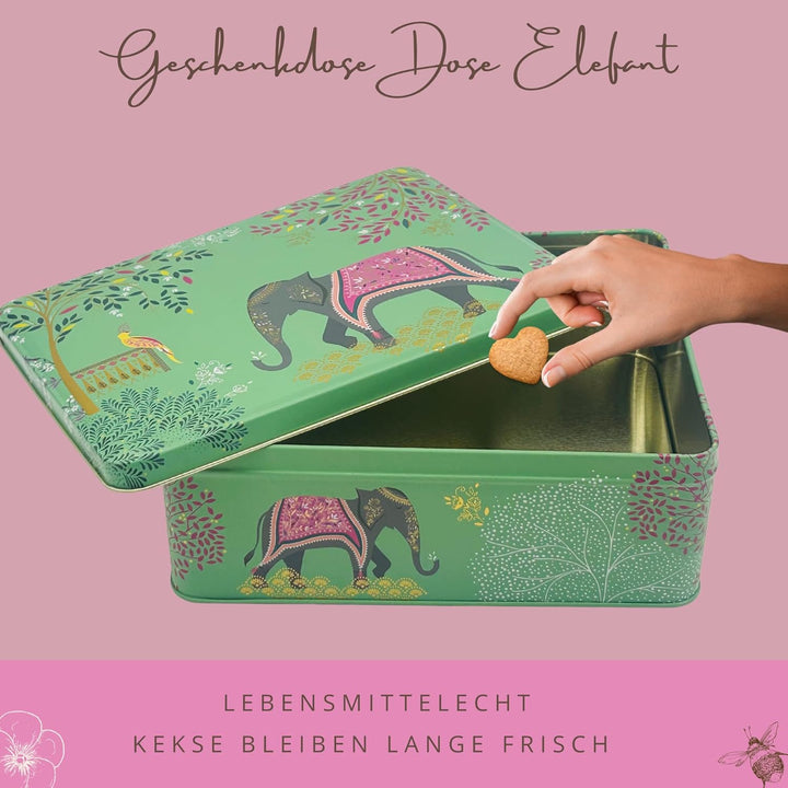 MediMuc Geschenkdose Design Sara Miller - Liebevoll gestaltete rechteckige Vorratsdose - Motiv Elefa