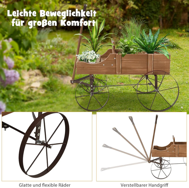 SOARS Blumenständer, Blumenwagen mit 4 Rädern aus Metall, Pflanzenständer aus Massivholz, Blumenkast