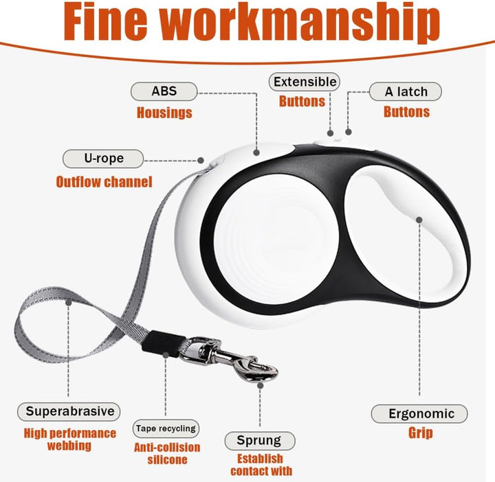 Hunde Rollleine mit LED Licht, 3/5 m Einziehbar Hundeleine, 360° Verwicklungsfrei Ausziehbar Leine m