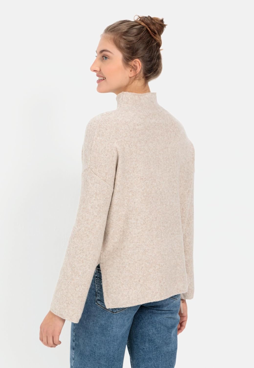 camel active Damen Oversized Strickpullover mit Rollkragen L Mandel, L Mandel