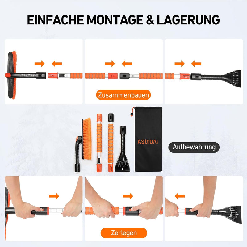 AstroAI 3in1 Auto Reinigungsbürste Eiskratzer Schneebesen Abnehmbarer Eisschaber mit Schaumstoffgrif