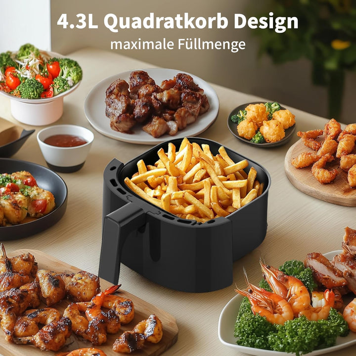 aeco COMPACT AirFryer 4,3 Liter, Heissluftfritteuse mit digitalem Touch-Display, 1500 Watt, 80°-200°