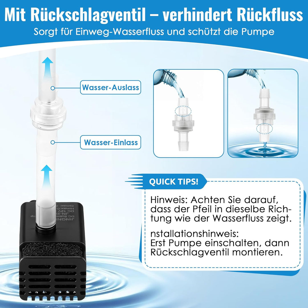 Automatische Mini-Tauchpumpe mit Wassersensor, 2,5m Schlauch & Rückschlagventil, 280L/h Kondensatpum