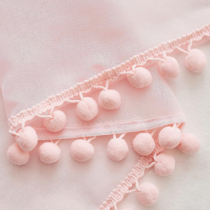 MIULEE Gardinen mit Pompons-Hübsche Korallenrosa Transparent Gardinen für Kinderzimmer Mädchen, 2 St