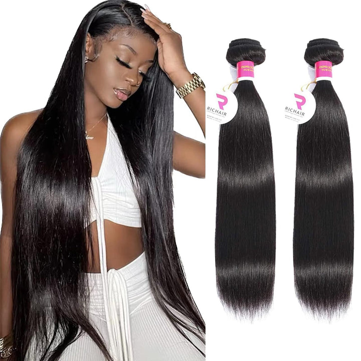 RICHAIR Straight Human Hair Bundles, 2 Bundles, 16 Inches (40.64 cm), 50g/Bundle(100g Total), Brazil