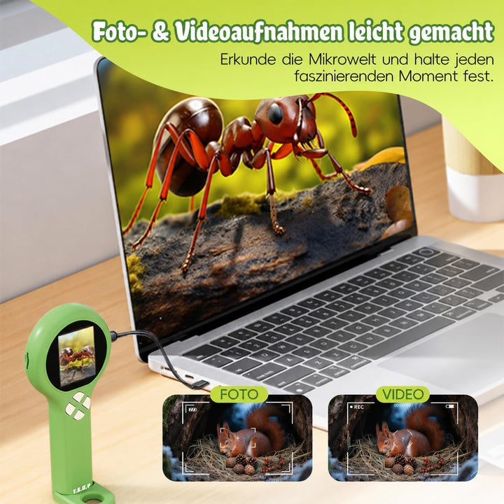 2-in-1 Mikroskop für Kinder mit Endoskop-Kabel, digitales Taschenmikroskop bis 500x Vergrösserung, H