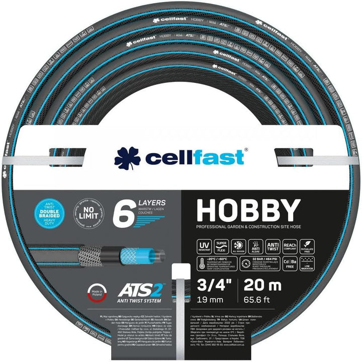 Cellfast HOBBY Gartenschlauch, Robust, Flexibel, 6-lagig, Kreuzgeflecht ATS2, UV und Algenbeständig,