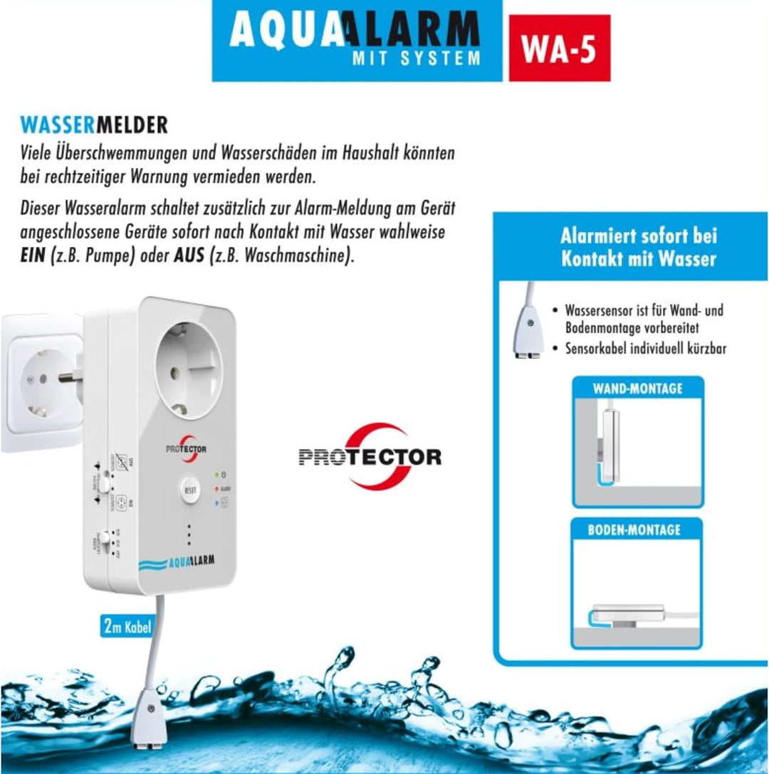 Protector Wasseralarm WA-5 Wassermelder mit externem Sensor netzbetrieben