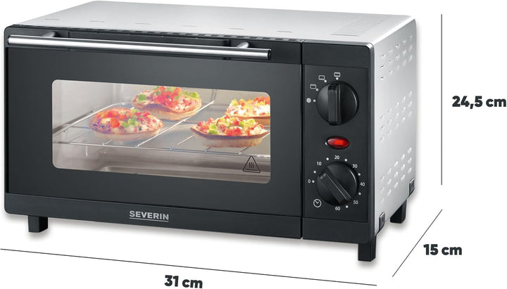 SEVERIN TO 2052 Back- und Toastofen (800 W, Inkl. Grillrost und Backblech, 9 L) silber