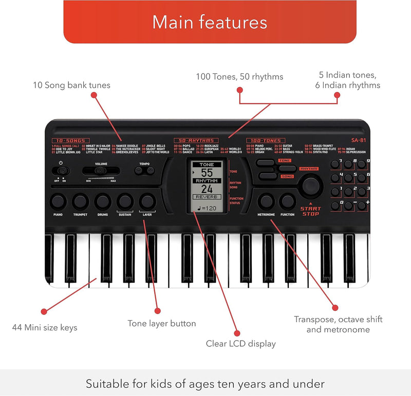 Casio SA-81H5 Mini-Keys 44 Tastatur Schwarz, Schwarz