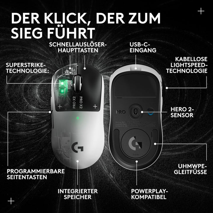 Logitech G PRO X2 SUPERSTRIKE Lightspeed kabellose Gaming-Maus, super schnell, äusserst leicht (61 g