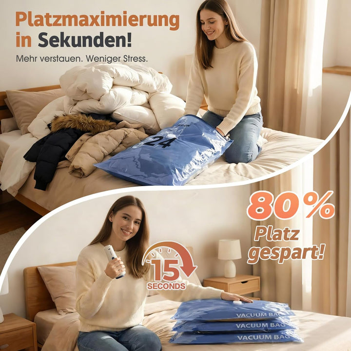 Vakuumbeutel für Kleidung mit Kabelloser Vakuumpumpe in Grau, 12 Stück Wiederverwendbare Vakuumierbe