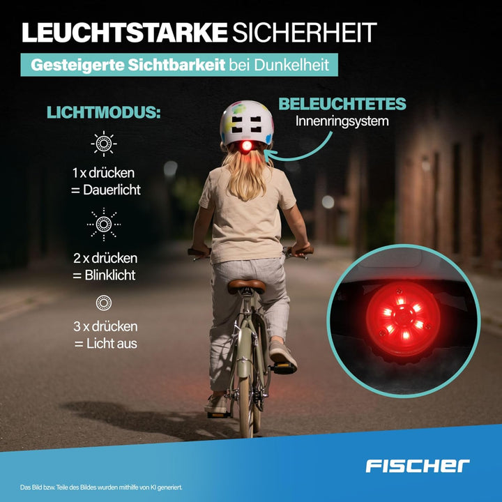 FISCHER BMX Kinder-Helm, Fahrradhelm, Radhelm, Dirt Bike Helm Plus mit integriertem LED-Rücklicht, S