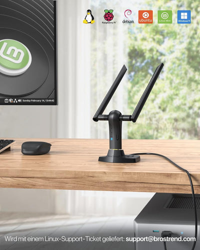 BrosTrend 1200 Mbit/s USB WLAN Stick Linux für Ubuntu, Mint, Kali, Debian, Lubuntu, Xubuntu, Mate, Z