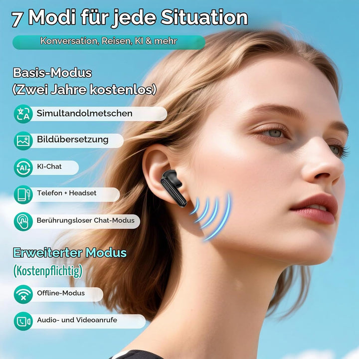 AI übersetzer kopfhörer,150 Sprachen &amp; Offline-Übersetzung, 3-in-1 sprachübersetzer, 7 Übersetzungsm