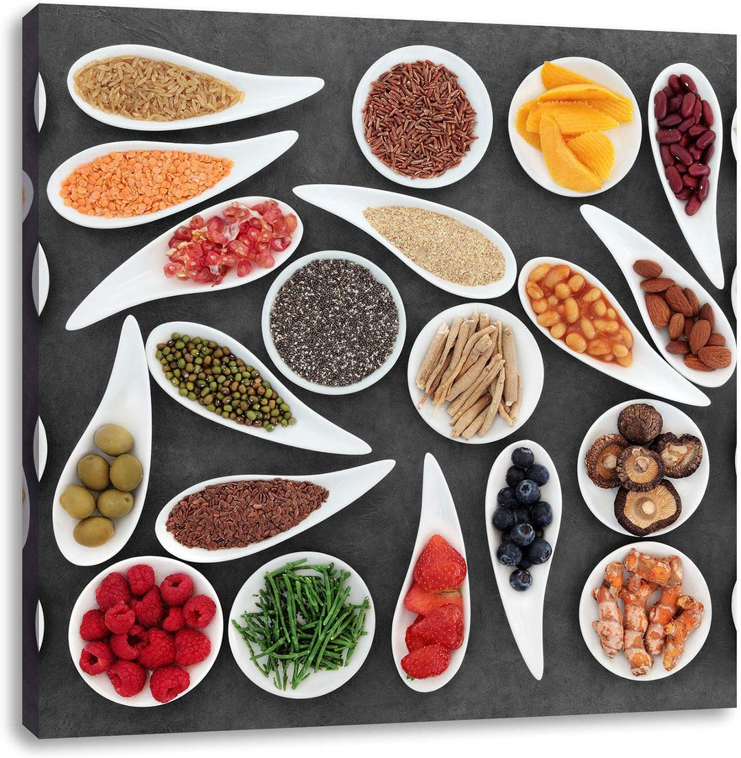 Pixxprint Früchte und Hülsenfrüchte als Leinwandbild Quadratisch/Grösse: 70x70 / Wandbild/Kunstdruck